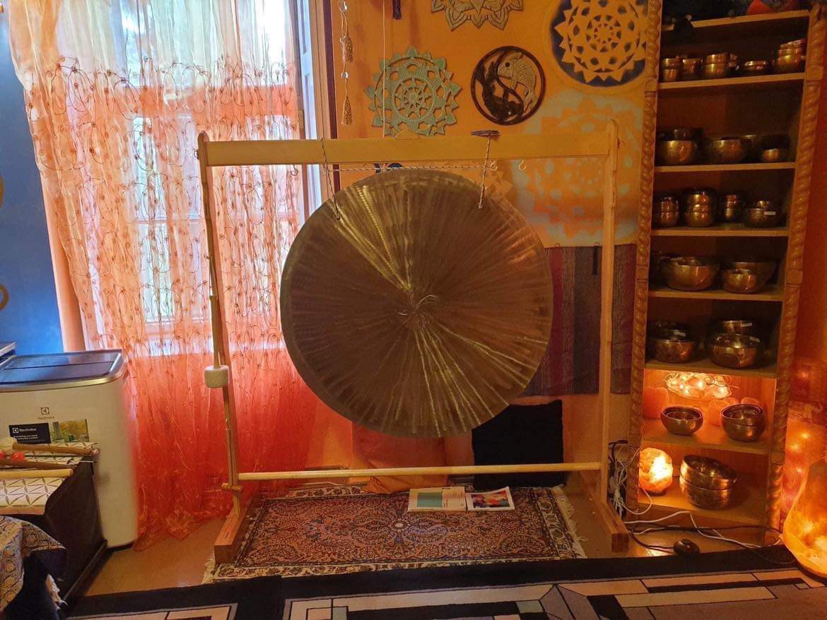Hangtál és gong kiegészítők - Kézzel készített nagy gong állvány 70 - 100cm  70cm-100cm átmérőjű gongokhoz készült csodaszép gongállvány, mely hangfürdő