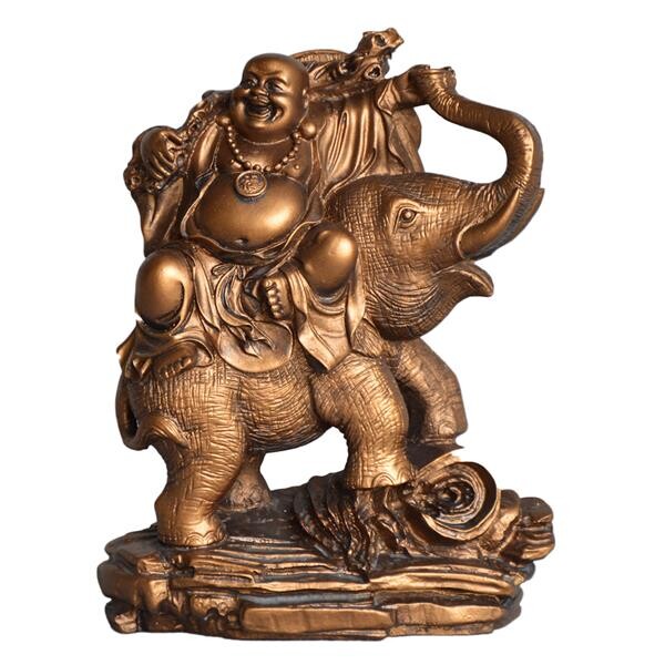 Buddha szobrok - Nevető Buddha szobor elefánton - 16 cm   