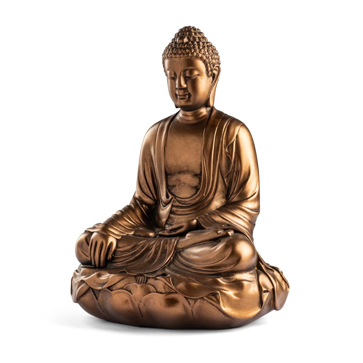 Buddha szobor - Megérinti a földet - Bronz színű - 29 cm  Ebben a mudrában, a Bhumisparsa Mudrában Buddha bal keze az &