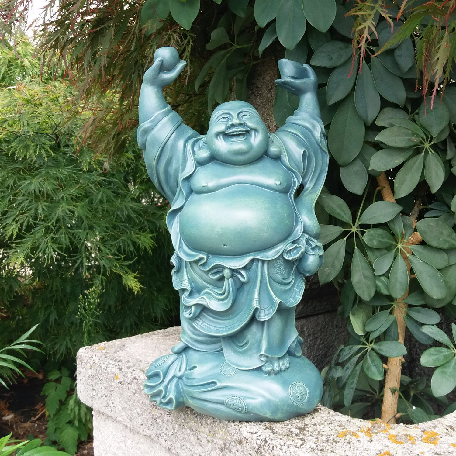 Buddha szobrok - Nevető Buddha - Zöldeskék - 39 cm   