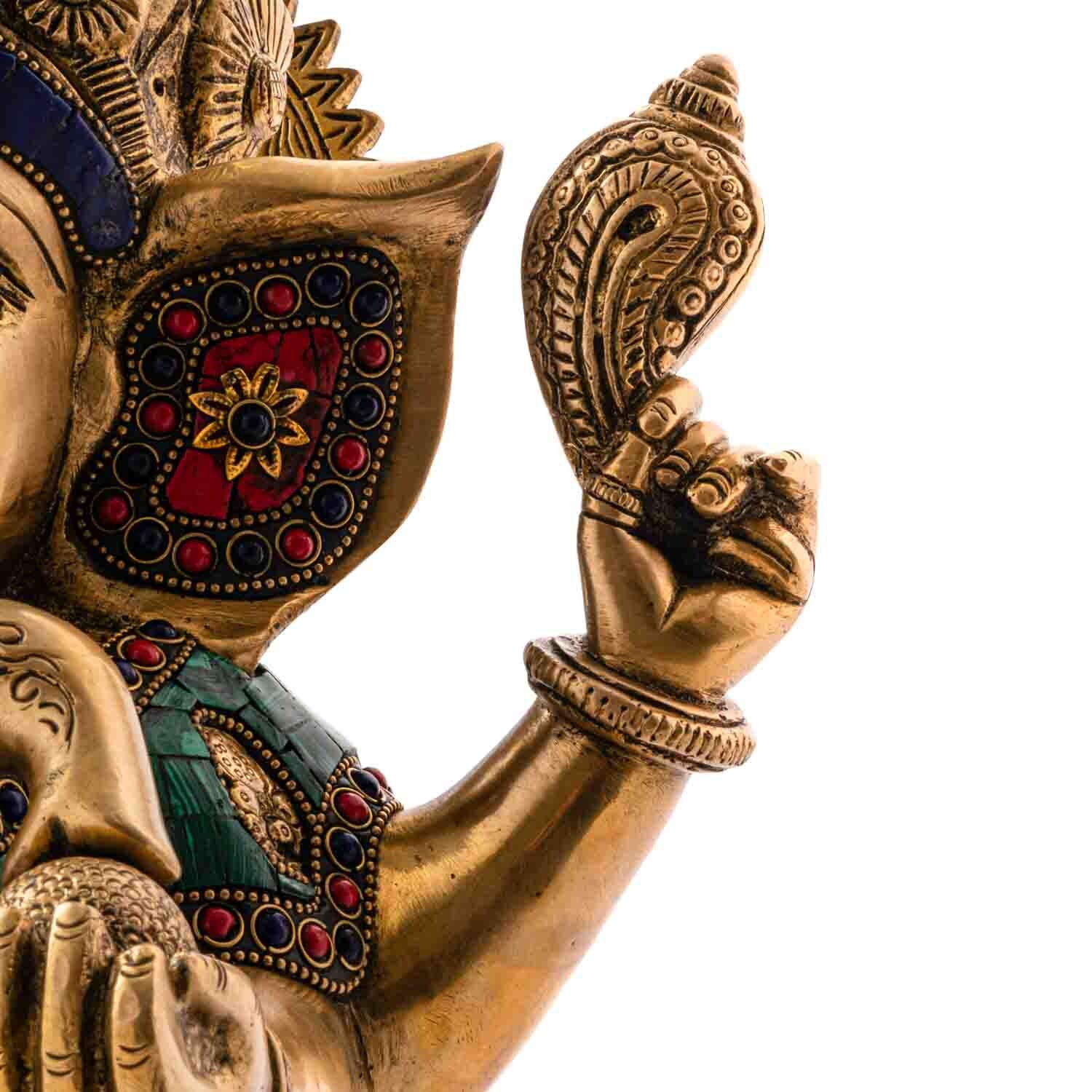 Ganésa szobrok - Ganésa szobor - Sárgaréz, kővel - 30 cm  Ganesha, m&aacute;s n&eacute;ven Ganapati, a b&ouml;lcsess&eacute;g &eacute 