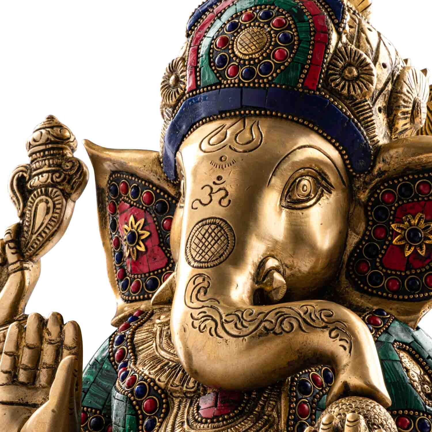 Ganésa szobrok - Ganésa szobor - Sárgaréz, kővel - 30 cm  Ganesha, m&aacute;s n&eacute;ven Ganapati, a b&ouml;lcsess&eacute;g &eacute 