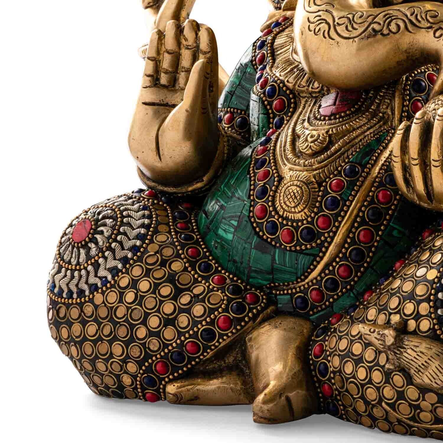 Ganésa szobrok - Ganésa szobor - Sárgaréz, kővel - 30 cm  Ganesha, m&aacute;s n&eacute;ven Ganapati, a b&ouml;lcsess&eacute;g &eacute 