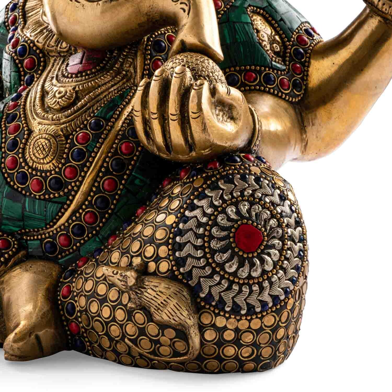 Ganésa szobrok - Ganésa szobor - Sárgaréz, kővel - 30 cm  Ganesha, m&aacute;s n&eacute;ven Ganapati, a b&ouml;lcsess&eacute;g &eacute 