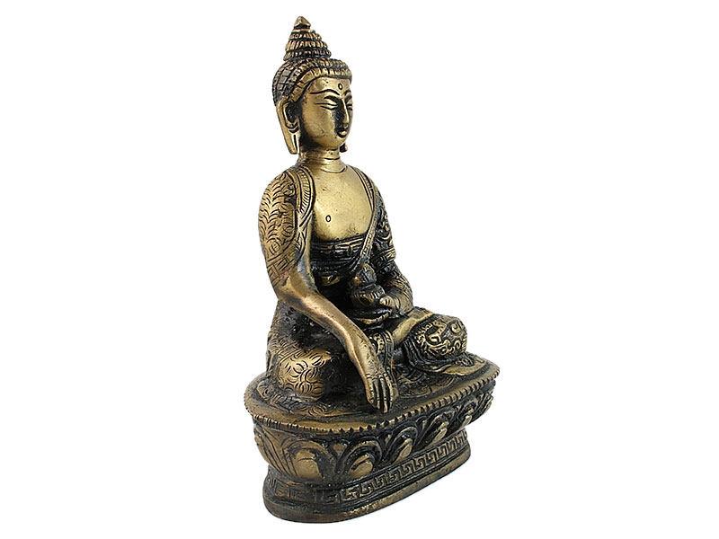 Buddha szobrok - Akshobhya Buddha szobor sötét patinás - 17 cm   