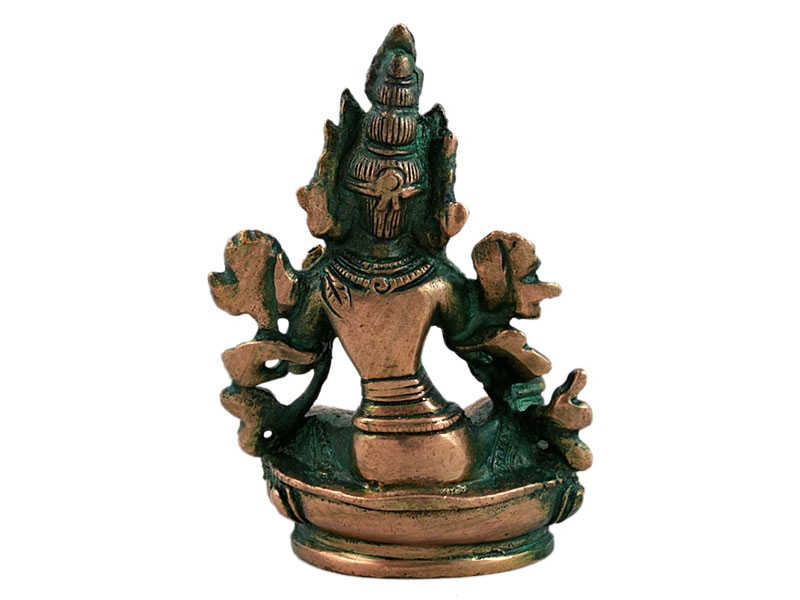 Tara szobrok - Zöld Tara szobor ülő - Zöld, patina - Sárgaréz - 9 cm   