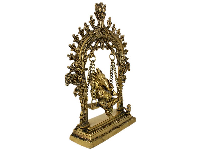 Ganésa szobrok - Ganésa szobor - Hintán ülő - Sárgaréz - 26 cm  Ganesha, m&aacute;s n&eacute;ven Ganapati, a b&ouml;lcsess&eacute;g &eacute 
