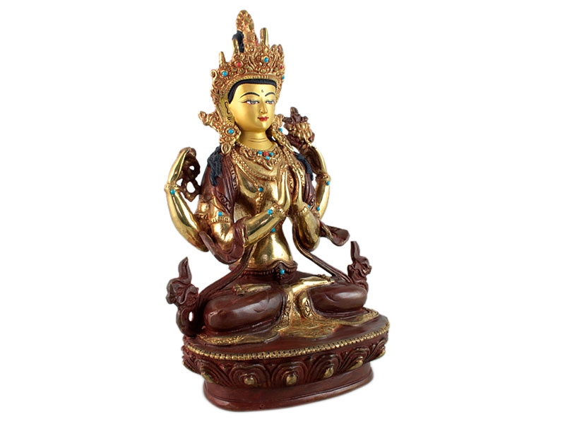 Buddha szobrok - Chenrezig Avalokiteshvara Buddha szobor - Tűzarany - 23 cm   