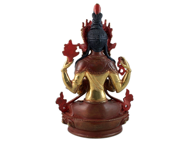 Buddha szobrok - Chenrezig Avalokiteshvara Buddha szobor - Tűzarany - 23 cm   