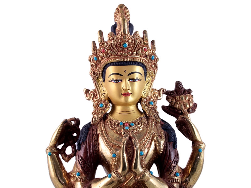 Buddha szobrok - Chenrezig Avalokiteshvara Buddha szobor - Tűzarany - 23 cm   