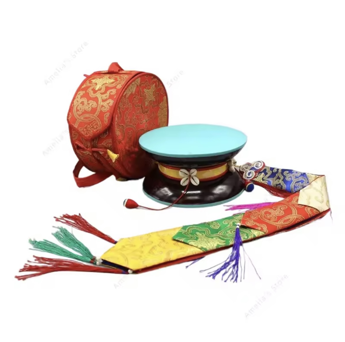 Rituális tárgyak - Tibeti buddhista damaru dob -Chod drum - Közepes  Csö dob A V&aacute;g&aacute;s (tibeti&uuml;l: cs&ouml;) medit&aacute;ci&oacute;s gy 