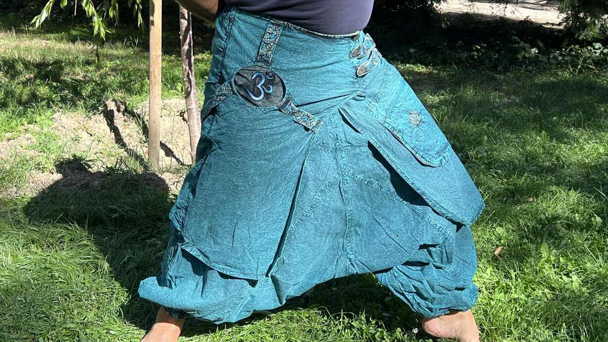 Nepáli férfi nadrág - Nepáli Aladdin nadrág - Om mantrával - Türkíz  <span style="font-size: 1rem;">Nep&aacute;li Aladdin nadr&aacute;g,&nbsp;me 