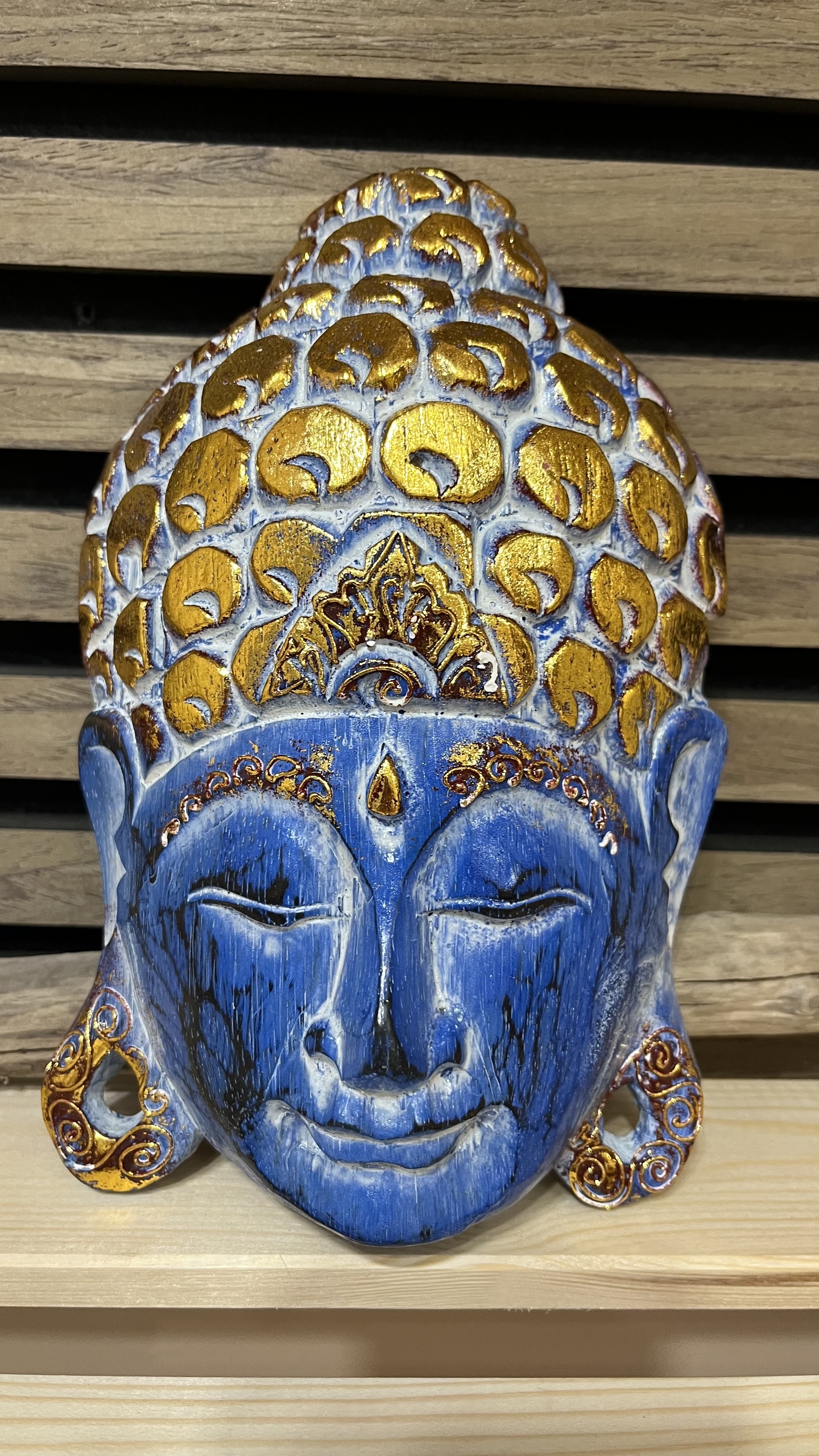 Buddha falikép - Buddha fej - türkiz   <span style="font-size: 1rem;">F&aacute;b&oacute;l faragott Buddha fej,mely