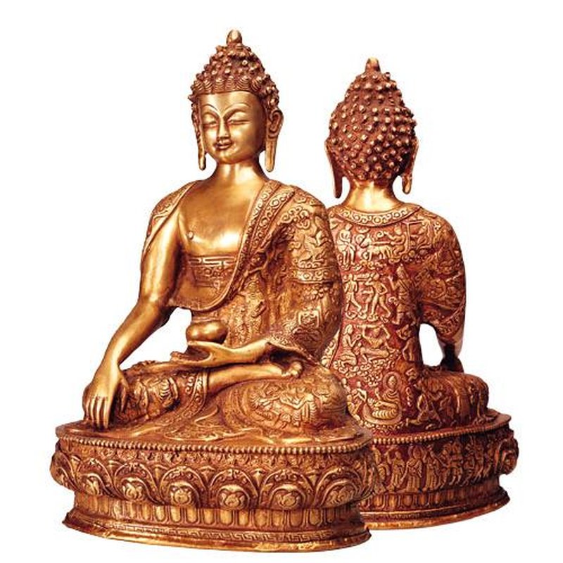 Buddha szobrok - Gyógyító Buddha szobor - Akshobya - Sárgaréz - 33 cm   