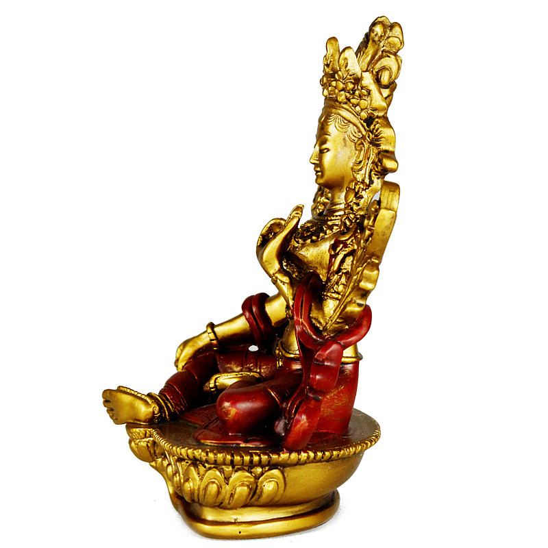 Tara szobrok - Zöld Tara szobor - Arany, Vörös - 14 cm   