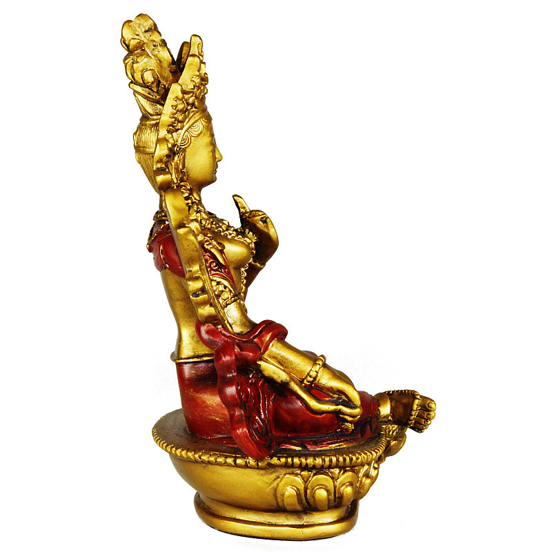Tara szobrok - Zöld Tara szobor - Arany, Vörös - 14 cm   